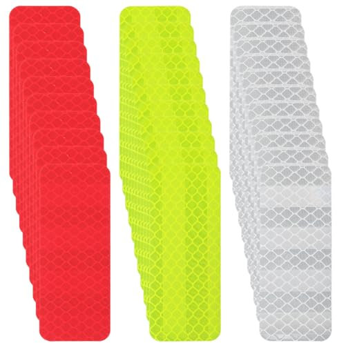 SOFPLATE 60 pz 3 colori Nastro Riflettente Rosso Adesivi Catarifrangenti per Moto PET 3.15 x 1.18 pollici Rettangolo Colorato Nastri Adesivi di Sicurezza Ad Alta Visibilità Fogli per RimorCHIs per Bic