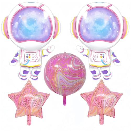 DazzJoy 5 Stück Weltraum Kindergeburtstag Luftballons, XXL Luftballon Astronauten, Weltraum Deko Geburtstag Mädchen Folienballon, Astronauten Helium Ballons für Weltraum Party Deko Geburtstag