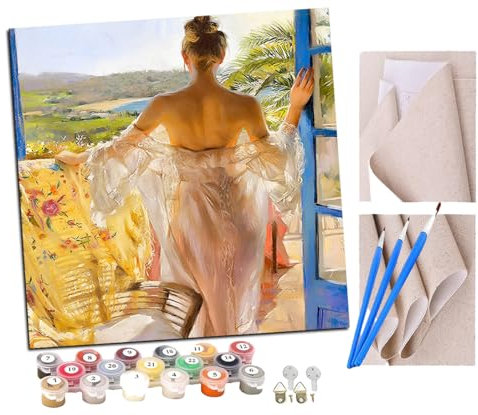 Malen nach Zahlen Kits Erwachsene und Kinder Schönes Mädchen unter dem wunderschönen Sonnenuntergang DIY Ölgemälde Digitale Leinwand Wandkunst Home Decoration - 40x40CM