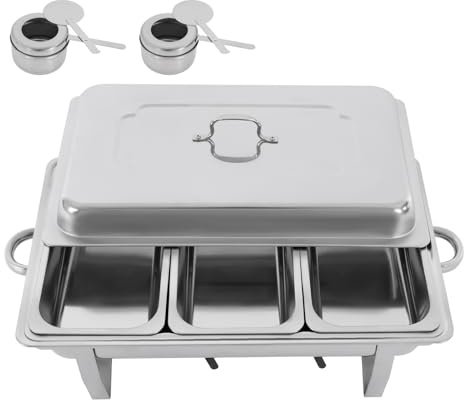 Mahlzeit Chafing Dish 3X Edelstahl Warmhaltebehälter Speisewärmer Wärmebehälter Für Speisen Chafing Dishes Mit Deckel Rechaud Für Catering, Buffet Und Party 63,5 * 35,5 * 32 cm