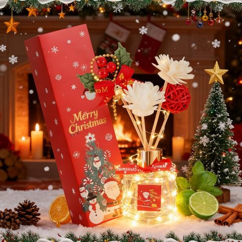 Allony Duftstäbchen Weihnachten, Raumduft Weihnachten, Weihnachtsduft, Kalk Basilikum Mandarine Geruch Natürlicher raumduft ohne Chemie, raumduft Stäbchen Perfekt für Winterweihnachten, 50ml