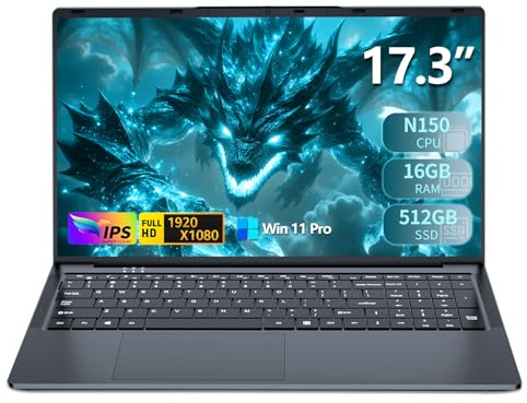 Xrenbuw 17,3 Pouces Ordinateur Portable, Win 11 PC Portable 16Go RAM DDR4 512Go SSD, CPU Twin Lake-N150, Clavier Rétro-éclairé Laptop 1980 * 1080P Écran, Mini-HDMI+USB3.0+BT4.2+Webcam+6000mAh Battery