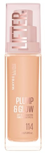 Maybelline Foundation Lifter Plump & Glow, SPF20, Buildable Coverage, 114 | With SPF20, All Day Wear, Buildable and Radiant Coverage, Brighter Skin Overtime, Plump & Glow Foundation