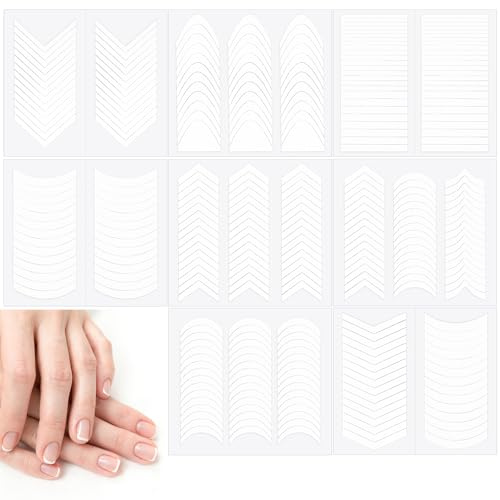 1734 Stück/48 Blatt French Maniküre Schablone, 8 Stile Weiße French Nails Schablone Nagelaufkleber Selbstklebende, Frenchs Nails Sticker für Maniküre Dekoration Kanten Hilfs DIY Werkzeuge