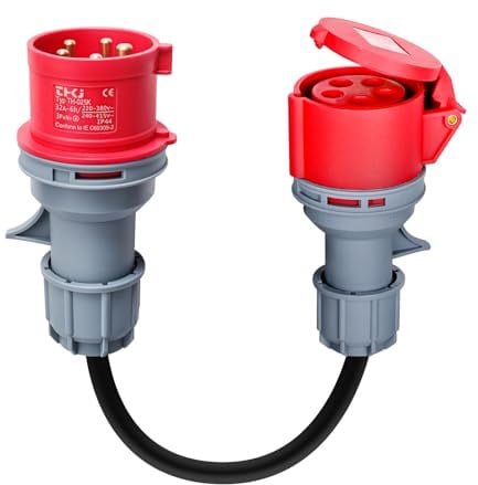 Adattatore CEE da 32a a 16a 5 Poli Portatile Impermeabile IP44 0,5m alta Corrente 5x2,5mm² per Veicoli Elettrici, Casa, Officine, Cantieri, Industria