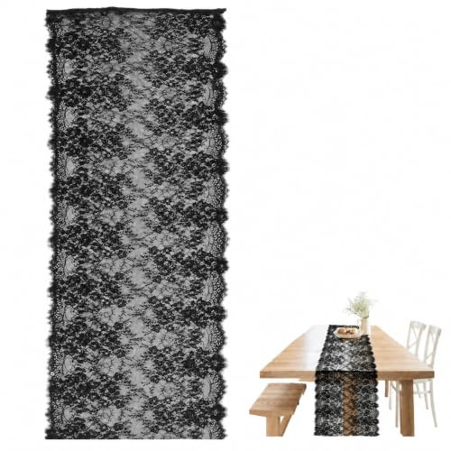 BESTYASH Schwarze Spitze Tischdecke 118.11X27.56In Elegantes Blumenmuster Tischläufer Praktische Tischdecke Für Esszimmer Wohnzimmer Dekoration Und Geschenke