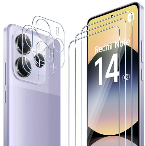 ELYCO Cristal Templado para Xiaomi Redmi Note 14 5G, 3+2 Piezas | 3 Piezas Protector de Pantalla + 2 Piezas Protector de Lente Cámara, 9H Dureza Anti-Rasguños, HD Vidrio Templado