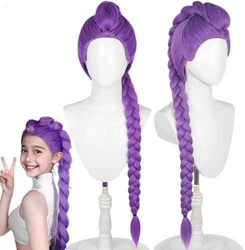 Hunter Cosplay Perücke Für Kinder – Anime Demon Cosplay Perücke Für Damen Und Herren, Lila Zöpfe Realistische Halloween-Cosplay-Requisite Für Weihnachten Karneval, Ventilatorkollektion