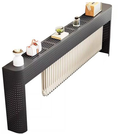 ATAPNLNMTZ Modern Metal Radiator Cover, Space-Saving Heater Shelf with Cutout desktop, Sofa table for Living Room, Bedroom, Easy to Clean(Black,70.8in/180cm)