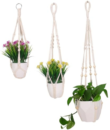Cuerda para colgar plantas de macramé, 3 piezas, tejido de algodón, cuerda decorativa para colgar plantas, para el hogar, balcón, suministros de jardinería, sin macetero, colgador de macramé, soporte