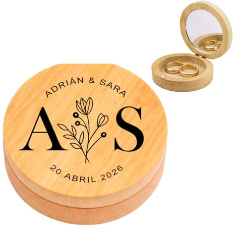 Regalisimos Porta alianzas de madera Personalizado Cajita para los anillos Detalles Boda Personalizados