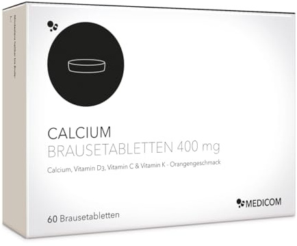 Medicom - Calcium 400 mg, Vitamin D3 & K, 60 Brausetabletten | Calcium, Vitamin C, Knochen, Gelenke, Immunsystem, Kollagenbildung, Glutenfrei, Laktosefrei, Brauseform, Zähne, Löslich