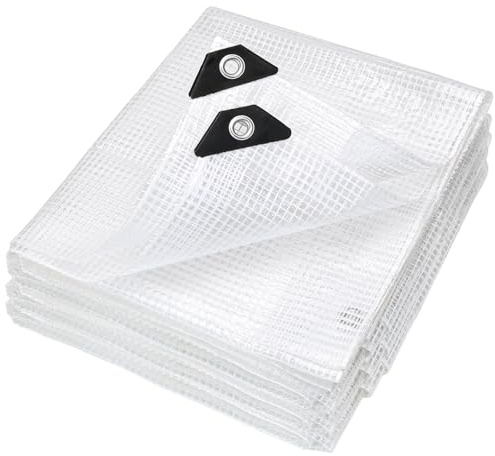 UQXSTAR Lona de rejilla impermeable de 5 x 8 m, 140 g/m², transparente, con ojales, resistente a desgarros, lámina de invernadero, para muebles de jardín, areneros, gallineros y madera