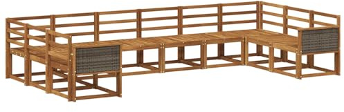 vidaXL Outdoor-Sofagarnitur 10 pcs Natur Massivholz Akazie, Gartenliege, modernes Lounge Set, wetterbeständige Möbel, perfekte Sitzgruppe für den Außenbereich