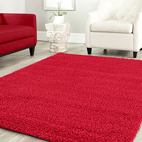 Shaggy Teppich Farbe Hochflor Langflor Teppiche Modern Uni Farben, Farbe:Rot, Maße:Ø 160 cm Rund