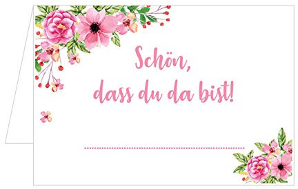 Set 50 Premium Tischkarten Platzkarten Namenskarten Hochzeit - Geburtstag - Taufe - Kommunion - Konfirmation - Feier - Schön, dass du da bist