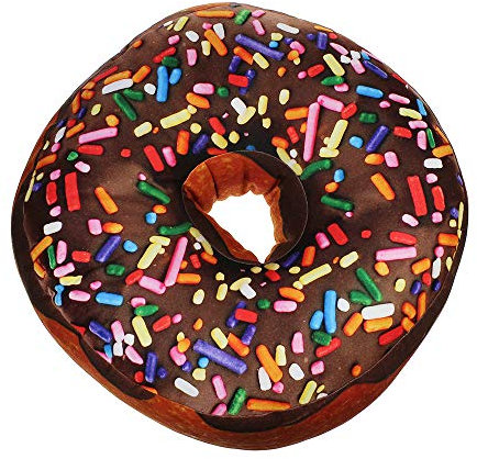 Monsterzeug Sitzkissen Donut XXL Kissen, Doughnut Dekokissen, Schokodonut Sofakissen, Couchkissen mit Tragetasche, Braun, 45 cm