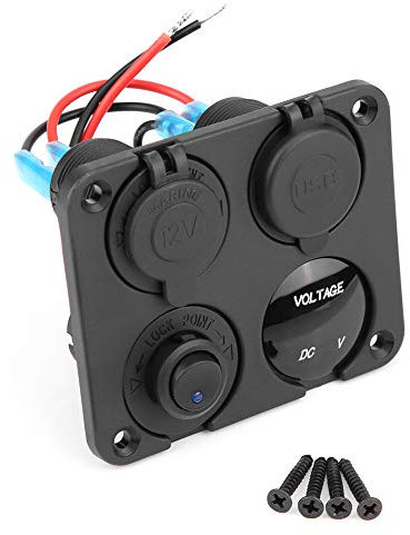 KIMISS 4 Gang ON/OFF Kippschalter Panel Dual USB Ladegerät Zigarettenanzünder Voltmeter(Blau)