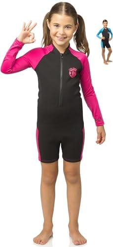 Cressi Little Shark Jr Shorty 2mm - Langarm Neoprenanzug für Kinder,Schwarz/Rosa, 7/8 Jahre