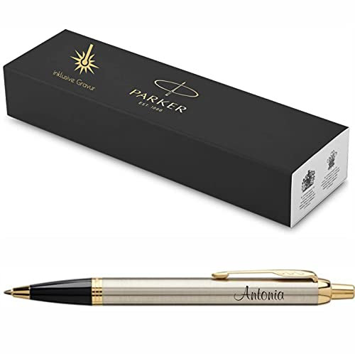 Exklusiver PARKER Kugelschreiber IM Core mit Gravur | Premium Stift | Geschenkbox | blaue Tinte | edel | personalisiertes Geschenk | Namen | graviert | Kulli | Geburtstag | Prüfung (Brushed Metal)