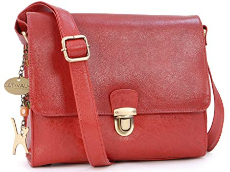 Catwalk Collection Handbags - Damen Leder Umhängetasche - Crossbody Bag/Handtasche Mittelgroß - Verstellbarer Schultergurt - Diana - Rot