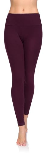 SOFTSAIL Leggings 95% Cotton Womens Leggings High Waist Leggings Full Length Ladies High Waisted Leggings Tummy Control Lady Legging Stretchy Pants Free Time Relax Walking Plum, 18
