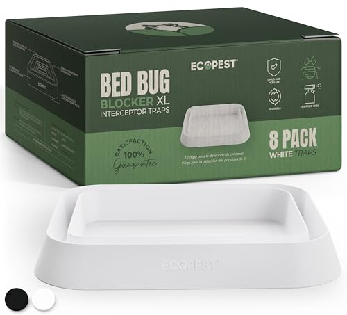 Bettwanzen Detektor – 8er Pack | Bettwanzenfalle Bed Bug Blocker (XL) | Bettwanzen Test (Weiß) | Extra große Insektenfalle, Wanzen Monitor und Detektor für Bettwanzen