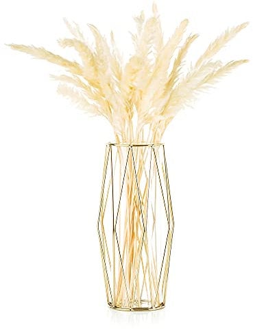 Vase Für Pampasgras, Glasgoldvase Hochbodenvase Mit Geometrischem Metallgestellständer, Knospenblumentopf Für Skandinavische Dekoration Für Schreibtischbürohochzeitsmittelstück, 27cm Hoch