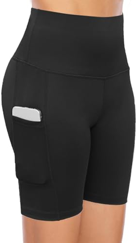 COTOP Laufhose Kurz Damen, Tights Sporthose Kurze mit Tasche, High Waist Leggings Shorts Sommer, Blickdicht Elastisch Yogahosen für Gym/Fitness/Jogging/Radfahren/Biker(Schwarz, XXL)