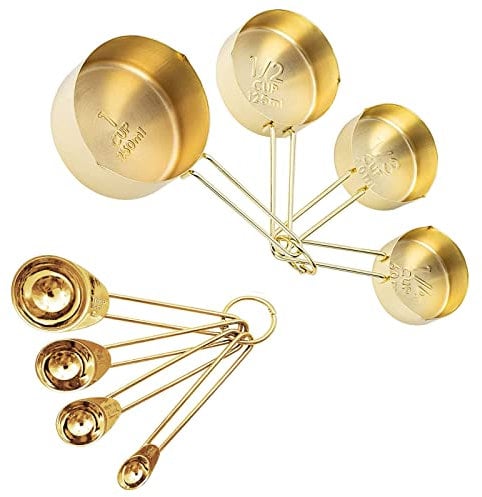 8pcs Stainless Steel Measuring Spoons and Measuring Cups Set Kitchen Accessories Baking Tea Coffee Spoon Measuring Tools (Gold)…