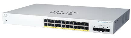 Cisco Commutateur Intelligent Business CBS220-24FP-4G | 24 Ports GE | PoE complète | Ports SFP 4 x 1G | Garantie matérielle limitée de 3 ans (CBS220-24FP-4G-EU)