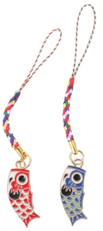 Veemoon 2pcs Japanese Lucky Phone Charm Fish Cell Phone Pendant Koinobori Carp Streamer Hanging Decoration Cell Strap Wealth Health Maneki Neko Keychains for Backpack Car Cellphone Wallet Key