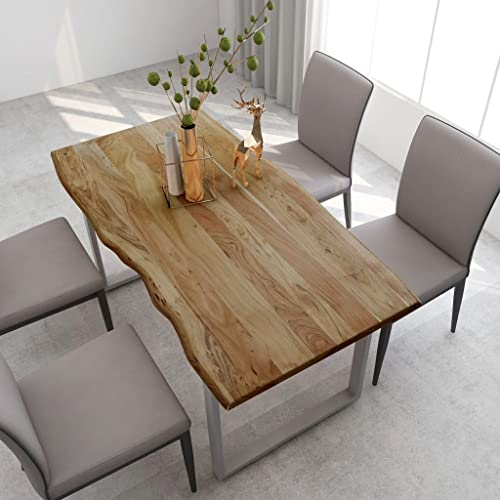 Esstisch Baumkante, 160x80x76 cm, mit Masivholz Tischplatte und U-Gestell Silbern, Baumkantentisch Esszimmertisch Holztisch für Küche Wohnzimmer, Braun