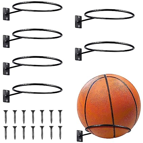 Ballhalterung Wand 6PCS, Basketball Wandhalterung, Metall Ball Halter mit Schrauben,Ballhalter Wand mit 14 Schrauben, Metall Ball Halter Schwarz, für Basketbälle, Fußball, Volleyball Display
