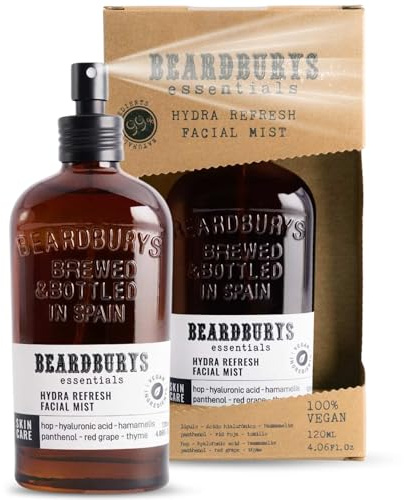 Beardburys Essentials Hydra Refresh | Feuchtigkeitsspendende Und Erfrischende Gesichtsnebel. Nährstoff- Und Revitalisierende Kosmetische Wirkung 24H. Bruma Mit Hyaluronsäure Und Roter Rebe. 120 Ml