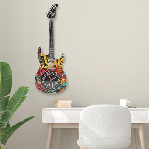 WOOXGEHM Orologio da Parete a Chitarra Finta, Orologio a Chitarra Preciso Nel Tempo, Decorazione da Parete per Casa, Dormitorio e Camera da Letto, Regalo per Gli Amanti Della Musica(Chitarra)