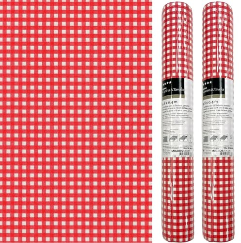 Rouleau de chemin de table et sets de table Airlaid 3-en-1 - Vichy rouge/blanc à carreaux - 40 x 480 cm - 2 pièces