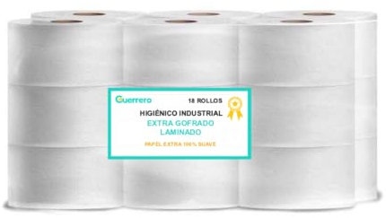 Papel Higiénico Industrial Pasta Laminado - 18 Rollos de Papel WC Laminado 2 Capas - Papel de Baño con 390 servicios y 120m por Rollo