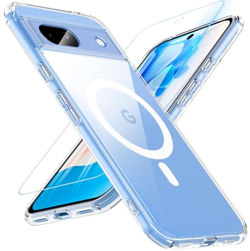 OWKEY Pixel 8a Hülle, Magnetisch Google Pixel 8a Hülle für Magsafe mit Panzer Glas, [Schutz in Militärqualität] Stoßfest Handyhülle Google Pixel 8a Case Dünn Outdoor Schutzhülle für Pixel 8a, Clear