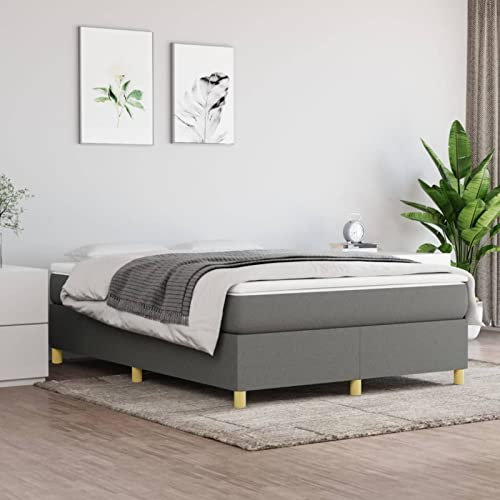 Homgoday Boxspring-Bettgestell, Stoff, dunkelgrau, 140 x 200 cm, Bettgestell, 80/90/100/120/140/160/180 x 200 cm, Einzelbett, lässiges Bett