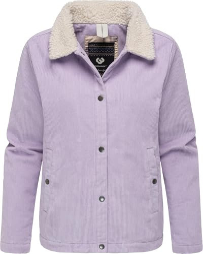 Ragwear Damen Cordjacke Übergangsjacke aus Kord leichte Winterjacke wasserdicht mit Teddyfell-Kragen Walinea Corduroy Lavender Gr. XL