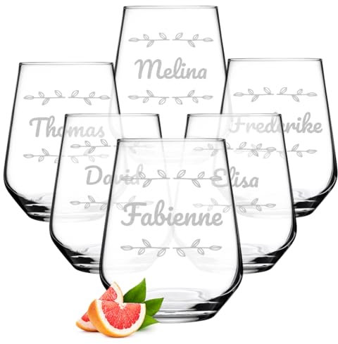 polar-effekt Lot de 6 verres à eau de 425 ml avec gravure personnalisée - Verres à eau pour jus et cocktails - Verre à jus transparent - Cadeau d'anniversaire