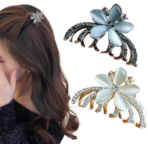 Uoocg Lot de 2 petites pinces à cheveux en forme de fleur en métal avec cristal pour femme