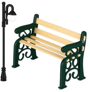 1satz Mini Parkbank Mit Straßenlaterne Exquisite Miniaturmöbel Für Puppenhäuser Und Miniaturgärten Für Kreative Dekoration Und Szenenlayout