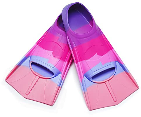 Schwimmflossen Kinder, 100% Silikon Kurzflossen, Taucherflossen Regenbogen Flossen für Kinder Erwachsene Männer Frauen Schwimmen Tauchen (Regenbogen-Violett, S)