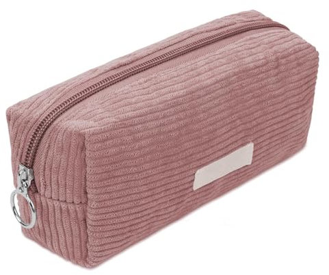 Trousse à Crayons Unie,Trousse à Crayons avec Fermeture éClair,Trousse à Crayons Simple,Trousse à Crayons en Velours Côtelé,Trousse en Velours Côtelé avec Fermeture Eclair Pratique (Couleur rose)