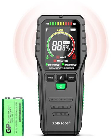 Pinless Moisture Meters Non-Invasive Digital Wood Moisture Tester Water Leak Detector for Wall,Lumber, building,Firewood,Humidity Tester (Black_Case)