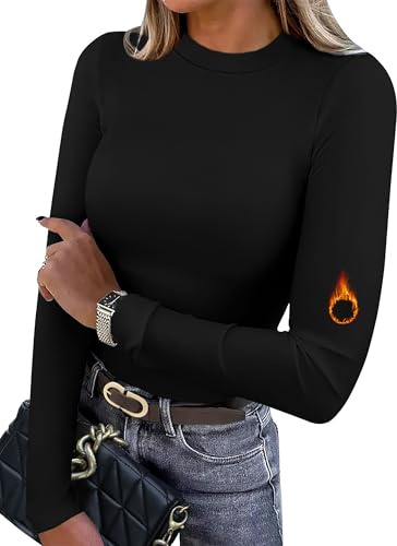 XIEERDUO Womens Thermal Tops Long Sleeve T Shirts Round Neck Basic Tops Light Fleece Stretch Fitted Shirts