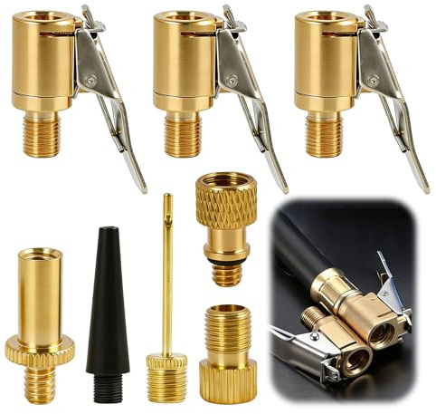 Luminor Peak 3 Pcs Car Valve Lever Plug Air Chuck Tyre Inflator Connector & 5 Schrader to Presta Valve Adapter Set, Quick Release Tyre Inflator Connector for Car Bike Ball Pump Home Travel Garage Use
