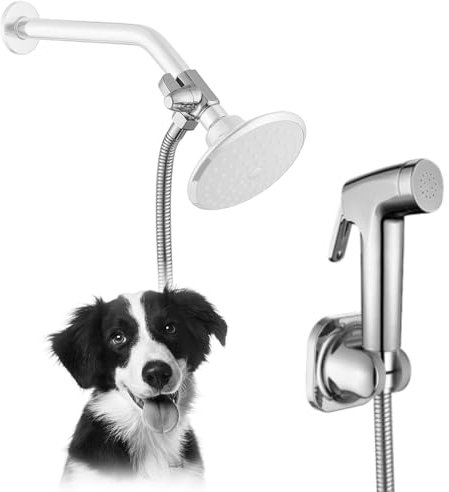 REEGE Dog Shower Sprayer Attachment Set for Pet Bathing and Dog Washing-Bathroom Sprayer Shower Arm Diverter with Hand Shower Head and Hose Sprayer Head Kit 12L/min